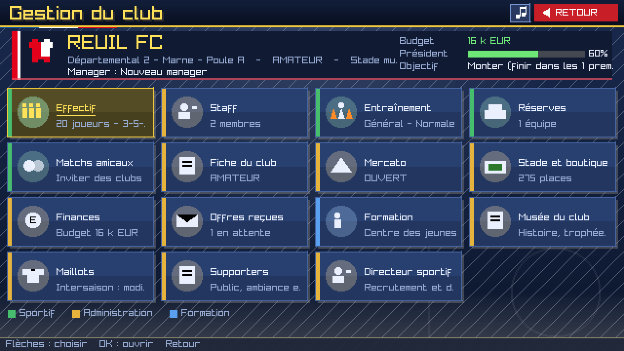 Capture réelle de la gestion du club
